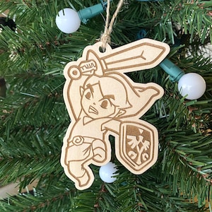 Legend of Zelda Link Ornament - Laser-Engraved Wood Link Ornament