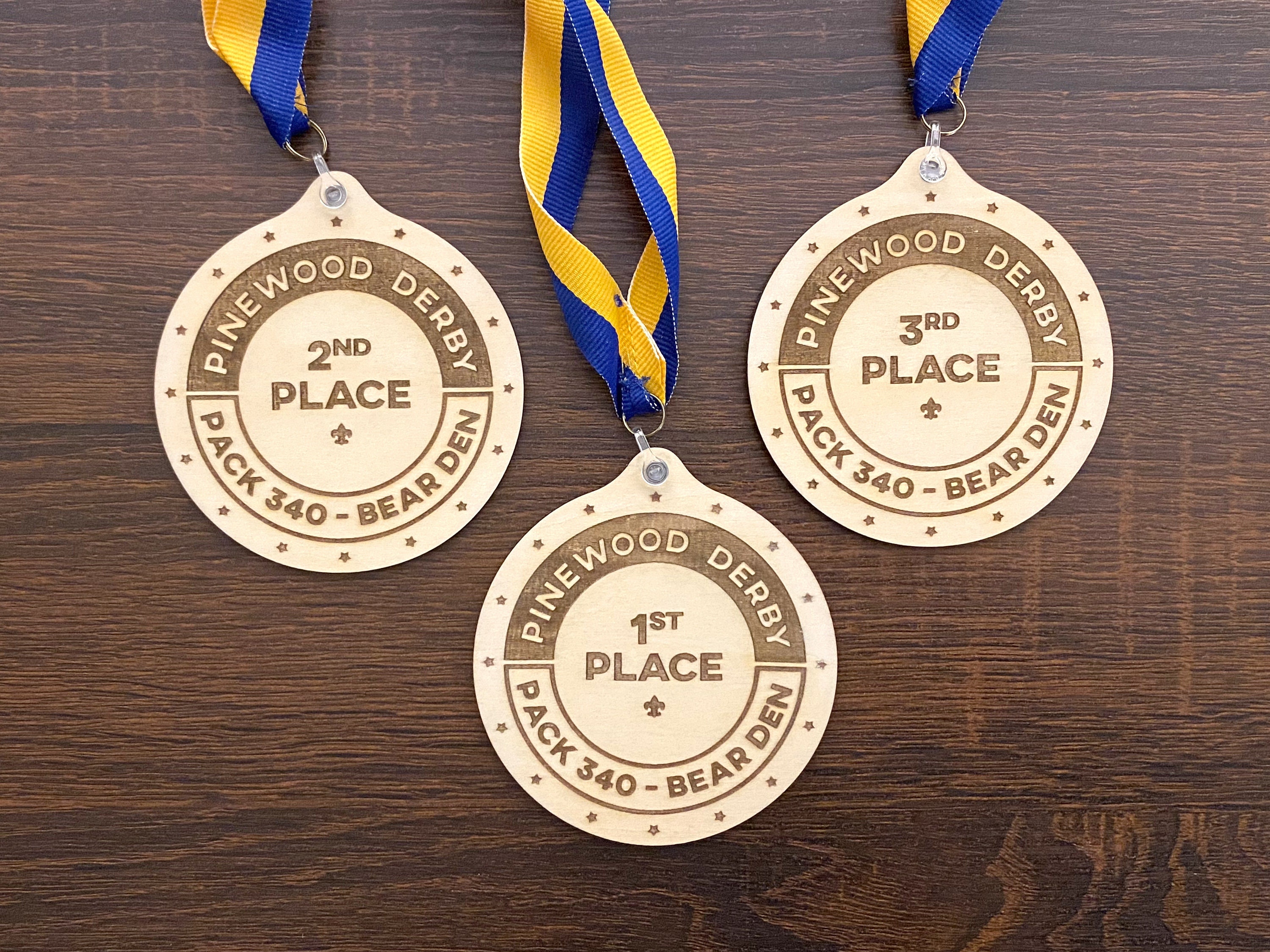 Pinewood Derby Medals Set of 3 Laser-cut Laser-engraved Personalized ...