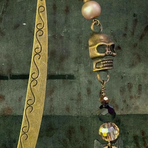 Spooky, Goth, Witch, Skull Beaded Metal Bookmark. Glass beads and charms!  Custom orders available!