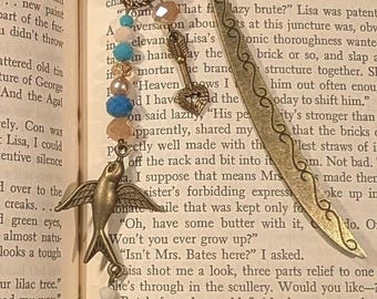 Beaded Bookmark Glass Beads, bird charm