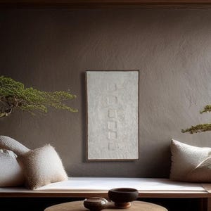 Grande arte murale Wabi Sabi. Opera d'arte originale incorniciata. Arte in cartapesta strutturata.