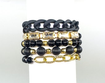 Black bracelet stack for woman