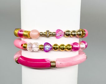 Pink girly Barbie bracelets stack