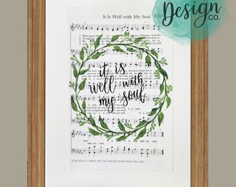 It Is Well With My Soul hymn art, Christian hymn gift, Hand-painted vintage hymn, 8x10 hymn wall art, Mother’s Day gift, sheet music decor