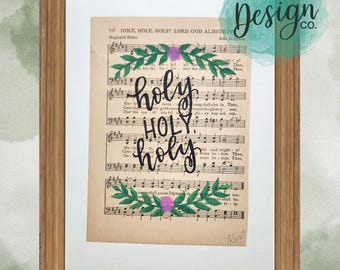 Holy, Holy, Holy hymn art sheet music, Christian hymn gift, Hand-painted vintage hymn, 8x10 wall art, church hymn, Christian gift for mom