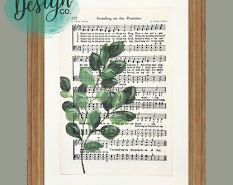 Standing on the Promises hymn art, Christian hymn, Hand-painted vintage hymn, 8x10 hymn wall art, Mother’s Day gift, sheet music wall decor