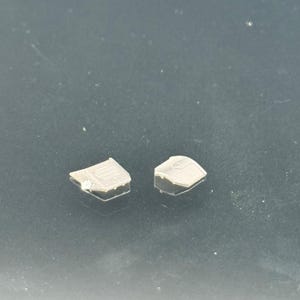 Pu&ograve; includere: Due piccoli pezzi di plastica traslucida con forme geometriche. Un pezzo ha una serie di linee parallele, mentre l'altro ha una parte superiore curva. I pezzi sono su una superficie scura.