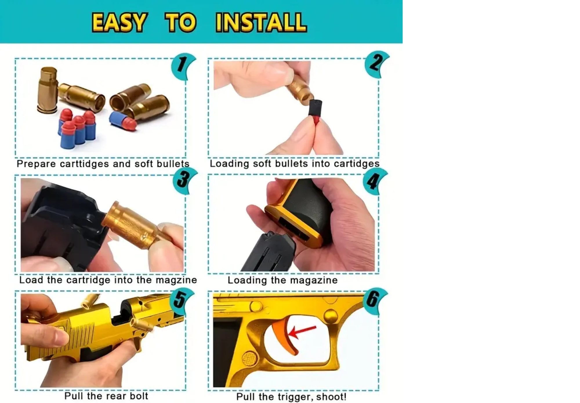 Toy Gun Toy Gun Soft Rubber Bullets Pull Back Action Flying Shells