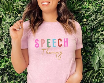 T-shirt minimalista alegre para terapia da fala - Heather Prism Lilac