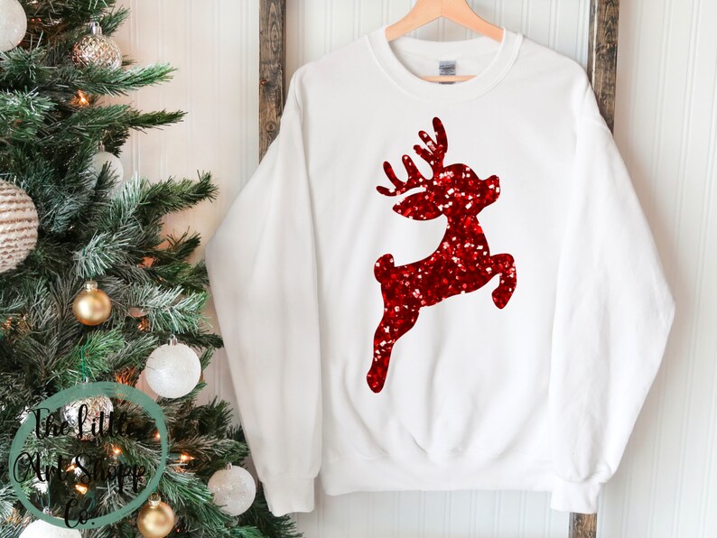 Glitter Christmas PNG, Glitter Reindeer Sweatshirt, Vintage Christmas PNG, Sparkly Christmas PNG, Faux Sequin, Retro Christmas, glitter png image 3