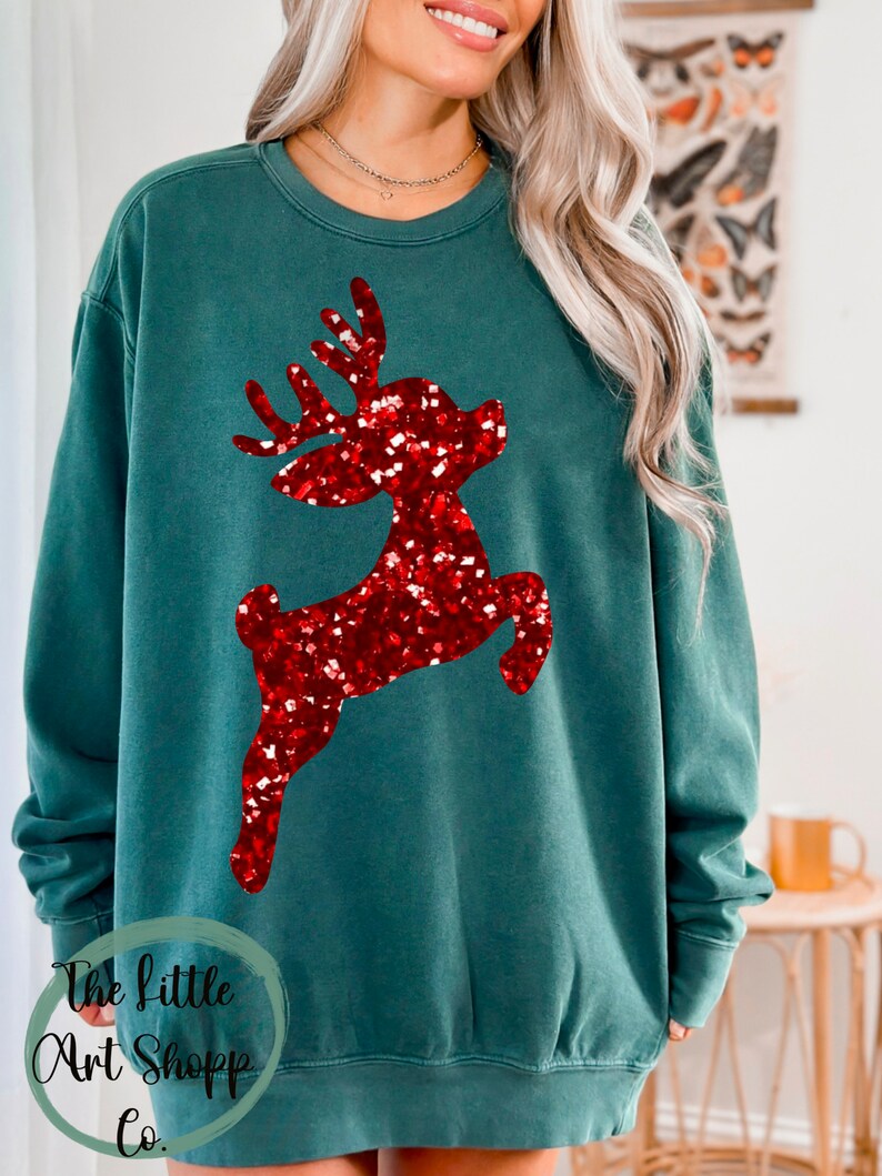 Glitter Christmas PNG, Glitter Reindeer Sweatshirt, Vintage Christmas PNG, Sparkly Christmas PNG, Faux Sequin, Retro Christmas, glitter png image 1