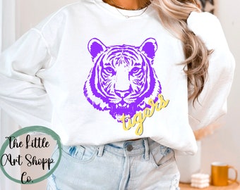 Louisiana Tigers Baseball png, Trendy Tigers Sublimation, Louisiana png, Louisiana crewneck, trendy tigers png, purple and gold tiger