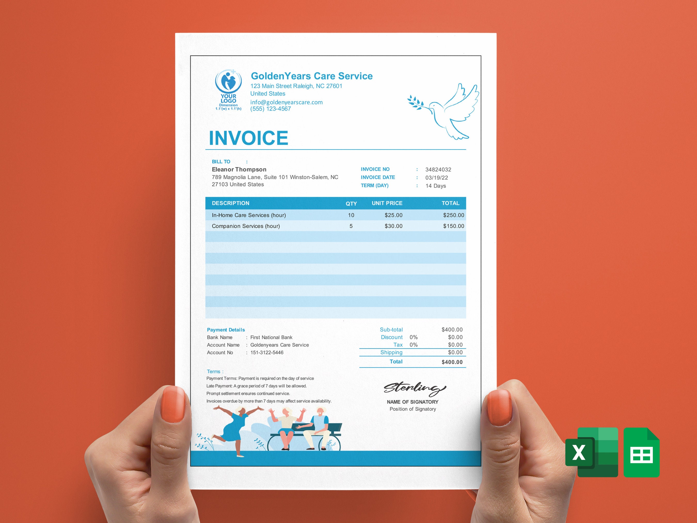 Elderly Care Invoice Template: Customizable Excel & Google Sheets ...