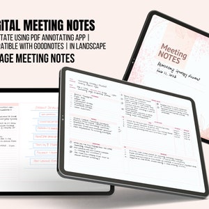 May include: Two digital notepads with a pink and white background. The top notepad has the text "Meeting Notes" and "Marketing Strategy Review" with the date "Feb 11, 2023". The bottom notepad has the text "NOTES" and "Product Development".