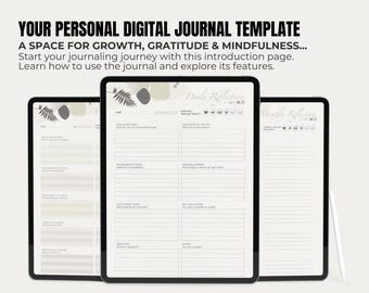 Cyfrowy szablon dziennika autorefleksji 365-dniowy planer wdzięczności i uważności PDF dla Goodnotes i tabletów