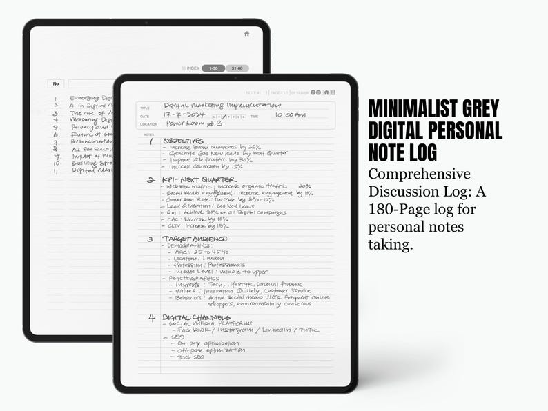 Minimalist Grey Digital Notes Template | Printable Meeting Notes PDF ...