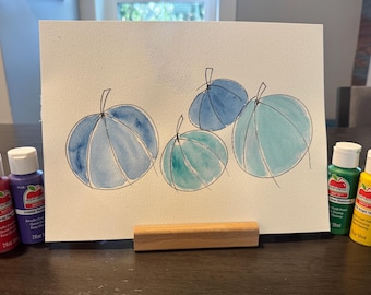 Four Blue Pumpkins - Acrylic Paint & Black Ink - 9x12