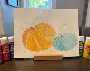 Fall Pumpkin Duo - Acrylic Paint & Black Ink - 9x12