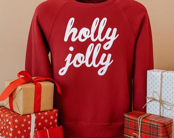 Holly Jolly Unisex Adult Relaxed Fit Sweatshirt - Puff Print Design