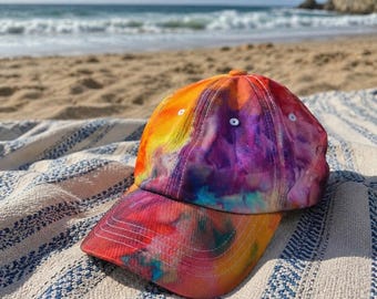 Ice Dyed Tie Dye Custom Unisex baseball hat, Dyed to Order - Rainbow Youth Size