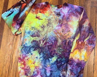 Ice Dyed Tie Dye Custom Adult Unisex Sweatshirt, Dyed to Order - Rainbow