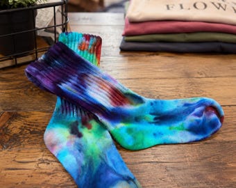 Ice Dyed Tie Dye Custom Women’s Scrunchy Socks - Dyed to Order - Rainbow