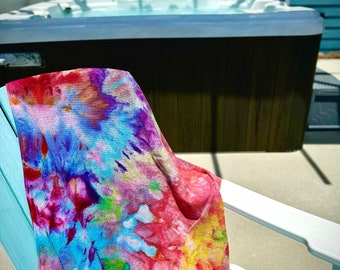 Ice Dyed Tie Dye Custom Beach/Pool Towel, Dyed to Order - Rainbow