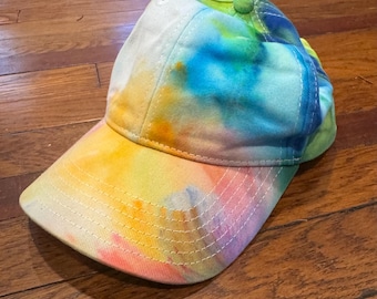 Ice Dyed Tie Dye Custom Unisex baseball hat, Dyed to Order - Rainbow Youth Size