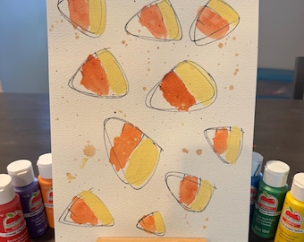 Candy Corn - Acrylic Paint & Black Ink - 9x12