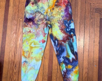 Ice Dyed Tie Dye Custom Adult Unisex Sweatpant Joggers, Dyed to Order - Rainbow
