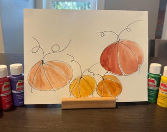 Four Orange Pumpkins - Acrylic Paint & Black Ink - 9x12