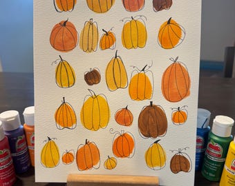 Shades of Orange Fall Pumpkins - Acrylic Paint & Black Ink - 9x12