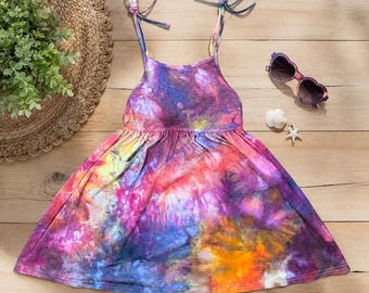 Colorful, Fun Ice Dyed Custom Toddler Dress with Pockets, Dyed to Order