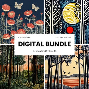 4 Fine Art Prints BUNDLE, Ocean Gallery Wall Set, Moderne nautische Drucke, Strand Wanddekoration, Minimalistische Linoldruck Poster, Digitaler Download