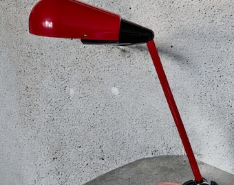 Bold red metal vintage desk lamp – French industrial, 1970s