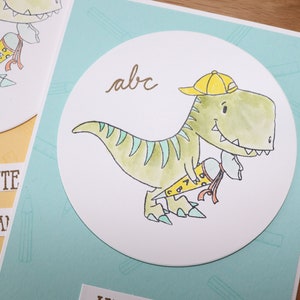 Einschulung, Karte, 1. Schultag, Glückwunsch, Schulkind, Schulanfang, Schule, Glückwunschkarte, Fest, Dino, Dinosaurier