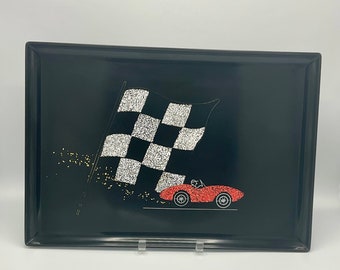 Very Rare Couroc of Monterey Ferrari Race Car Checkered Flag Tray