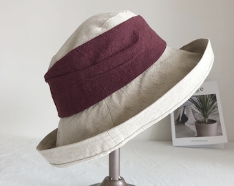 Wide Brim Linen Bucket Hat , Unisex Bucket Hat for Men/Women, Sun Hat for Men/Women,Summer Hat for Women, Beach Hat for Women, Foldable Hat
