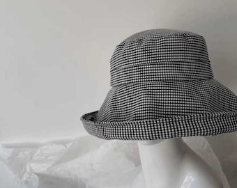 Patrón de cheque de sombrero de cubo de gran tamaño, sombrero de cubo pequeño a XXLarge para mujeres, sombrero de cubo M L XL XXL, sombrero de sol, sombrero de playa, sombrero de verano para mujeres