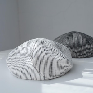 Custom Made Cotton Beret Hat for Standard/Large Head, Oversized Striped Cotton Beret Hat for Men/Women, Handmade Beret Hat, Painter Beret