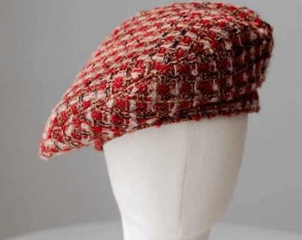 Handgemachte Baskenmütze aus Tweed Stoff für Damen
