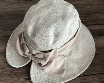 Linen Wide Brim Bucket Hat With Bow Tie ,bucket Hat for Women, Sun