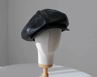 Maßgeschneiderte übergroße Newsboy-Mütze, Slouchy Newsboy-Mütze, übergroße Ledermütze für Männer/Frauen, handgemachte Newsboy-Mütze, Vintage-Stil inaktiv