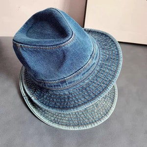 Denim-Panama-Hut, Unisex Fedora-Denim-Hut für Frauen, Ganzjahres-Männer-Frauen-Hut, Vintage-Stil Safari-Hut Blau / Hellblau
