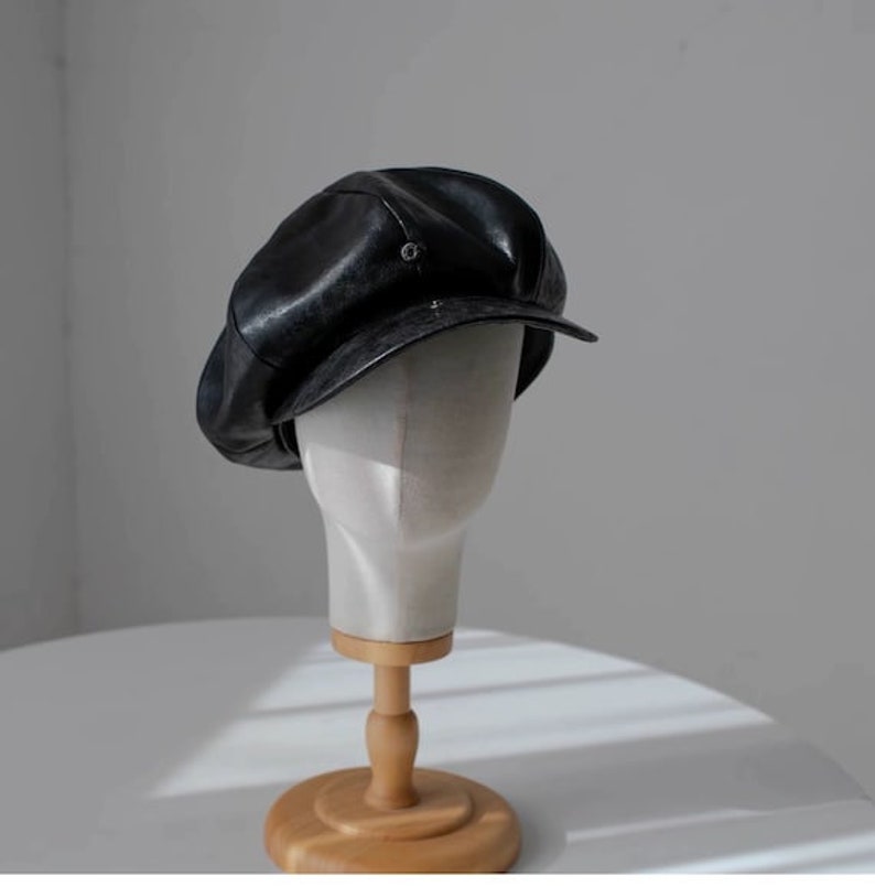 Unisex Newsboy Cap, Custom Made Oversized Newsboy Hat, Slouchy Newsboy Cap, Oversized Leather Hat, Handmade Newsboy Cap Hat,Gift for Him Her image 3