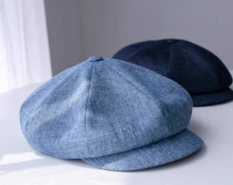 Casquette gavroche oversize en denim unisexe personnalisée, casquette gavroche sur mesure homme femme, chapeau gavroche pour homme femme, cadeau de vacances pour elle