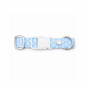 Blue polka dot dog collar – Handmade – Cotton fabric & webbing – Adjustable – Ninjendel
