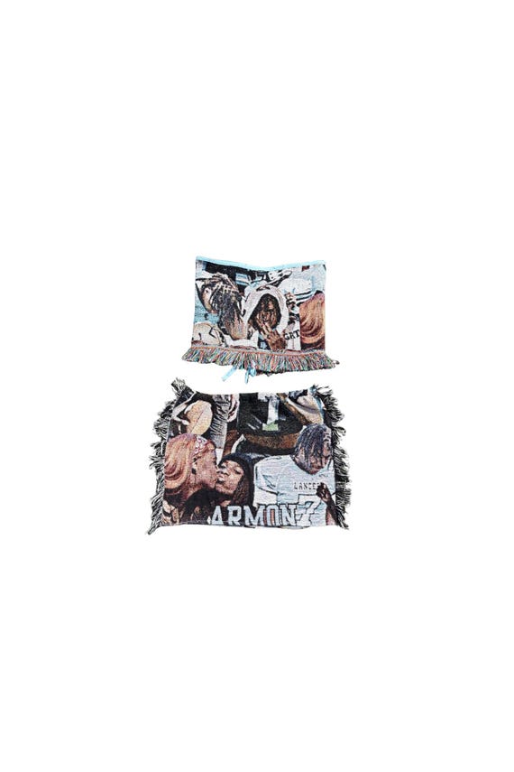 Tapestry photo corset and shorts or skirt set