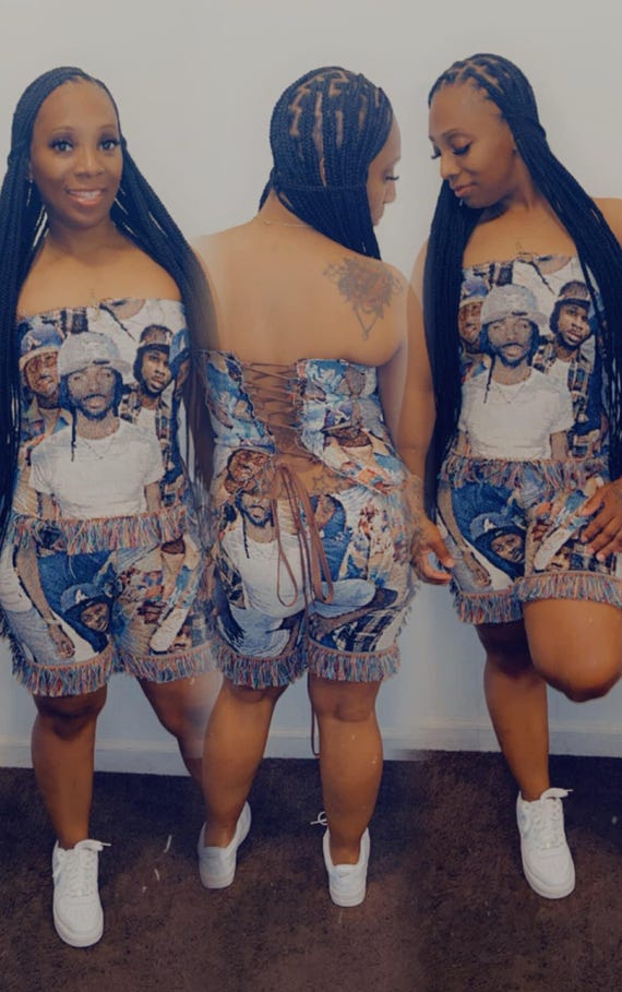 Tapestry photo corset and shorts or skirt set