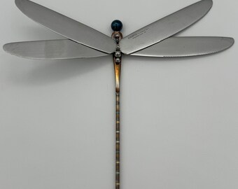 Fancy Damselfly/Dragonfly Metal Sculpture - Silver 2